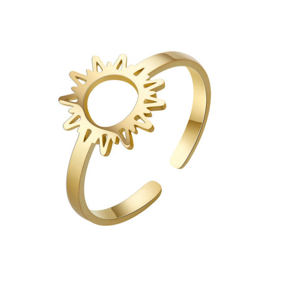 Image de Bagues Ouvert Ajoustable en Acier Titane Galaxie Doré Soleil Creux 17.3mm (Taille d'US: 7) , 1 Pièce
