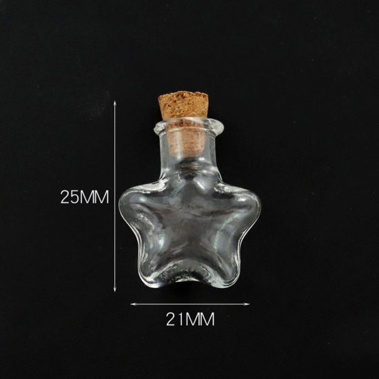 Picture of Wood & Glass Mini Message Wish Bottle Bubble Vial For Earring Ring Necklace Pentagram Star Transparent Clear 25mm x 21mm, 10 PCs