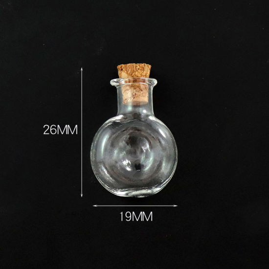 Picture of Wood & Glass Mini Message Wish Bottle Bubble Vial For Earring Ring Necklace Wine Bottle Transparent Clear 26mm x 19mm, 10 PCs