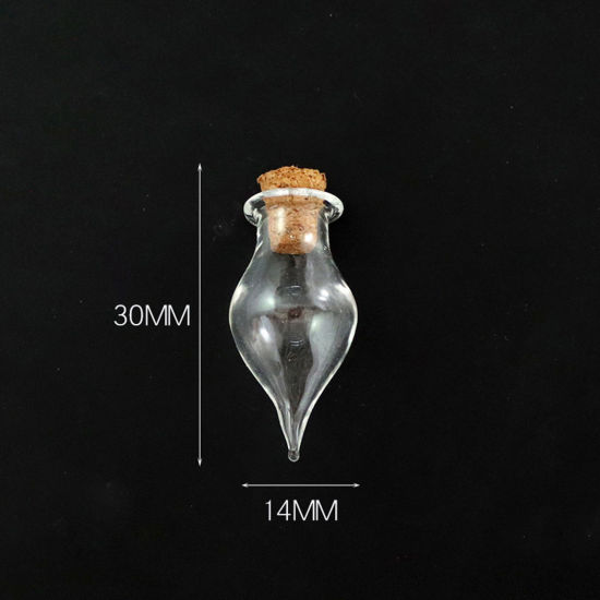 Picture of Wood & Glass Mini Message Wish Bottle Bubble Vial For Earring Ring Necklace Drop Transparent Clear 3cm x 1.4cm, 10 PCs