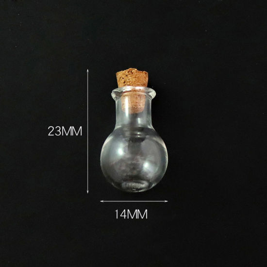 Picture of Wood & Glass Mini Message Wish Bottle Bubble Vial For Earring Ring Necklace Bulb Transparent Clear 23mm x 14mm, 10 PCs