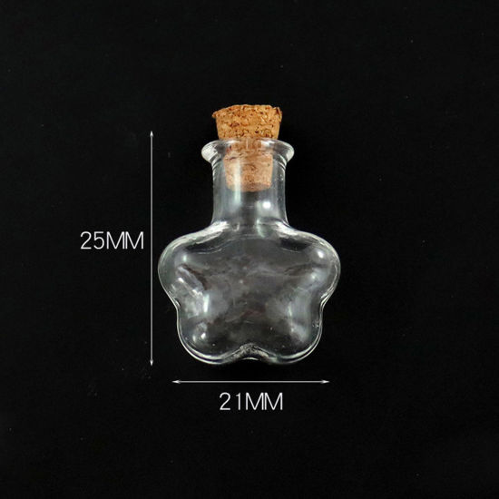Picture of Wood & Glass Mini Message Wish Bottle Bubble Vial For Earring Ring Necklace Plum Blossom Transparent Clear 25mm x 21mm, 10 PCs