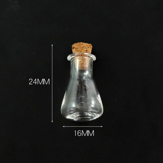 Picture of Wood & Glass Mini Message Wish Bottle Bubble Vial For Earring Ring Necklace Bottle Transparent Clear 24mm x 16mm, 10 PCs