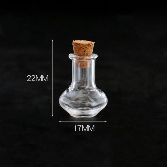Picture of Wood & Glass Mini Message Wish Bottle Bubble Vial For Earring Ring Necklace Vase Transparent Clear 22mm x 17mm, 10 PCs