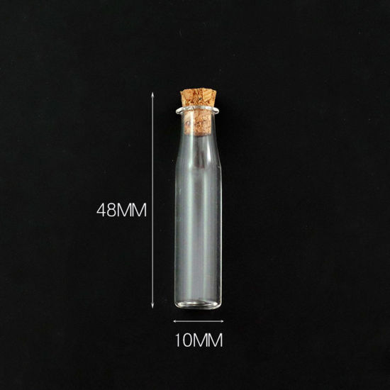 Picture of Wood & Glass Mini Message Wish Bottle Bubble Vial For Earring Ring Necklace Bottle Transparent Clear 4.8cm x 1cm, 10 PCs