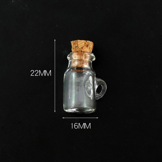 Picture of Wood & Glass Mini Message Wish Bottle Bubble Vial For Earring Ring Necklace Flagon Transparent Clear 22mm x 16mm, 10 PCs