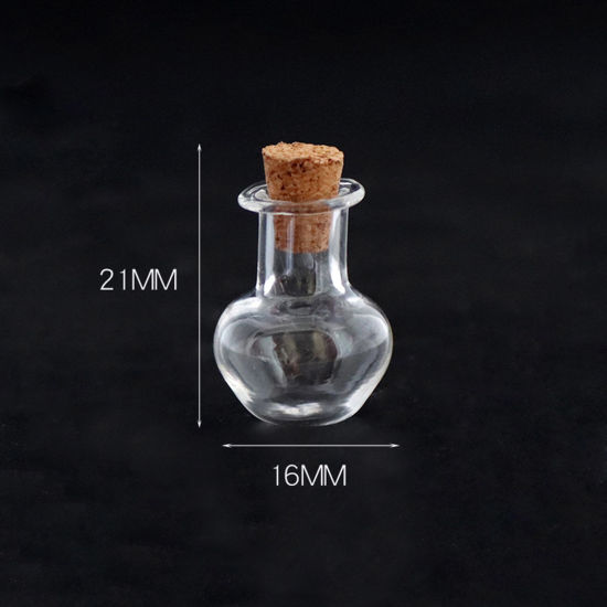 Picture of Wood & Glass Mini Message Wish Bottle Bubble Vial For Earring Ring Necklace Vase Transparent Clear 21mm x 16mm, 10 PCs