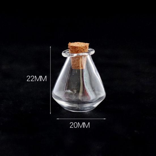 Picture of Wood & Glass Mini Message Wish Bottle Bubble Vial For Earring Ring Necklace Rhombus Transparent Clear 22mm x 20mm, 10 PCs