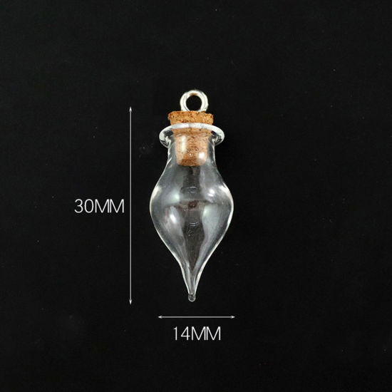 Picture of Wood & Glass & Screw Eyes Bails Mini Message Wish Bottle Bubble Vial For Earring Ring Necklace Drop Transparent Clear 3cm x 1.4cm, 10 PCs