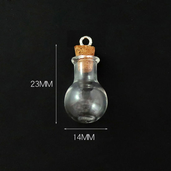 Picture of Wood & Glass Mini Message Wish Bottle Bubble Vial For Earring Ring Necklace Bulb Transparent Clear 23mm x 14mm, 10 PCs