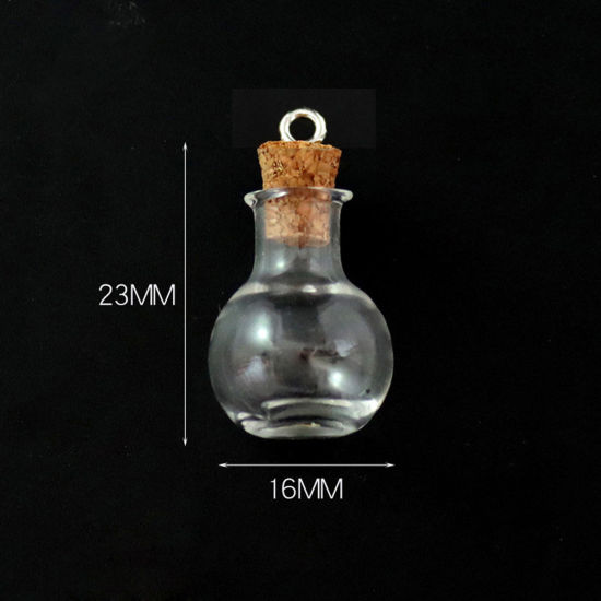 Picture of Wood & Glass Mini Message Wish Bottle Bubble Vial For Earring Ring Necklace Ball Transparent Clear 23mm x 16mm, 10 PCs