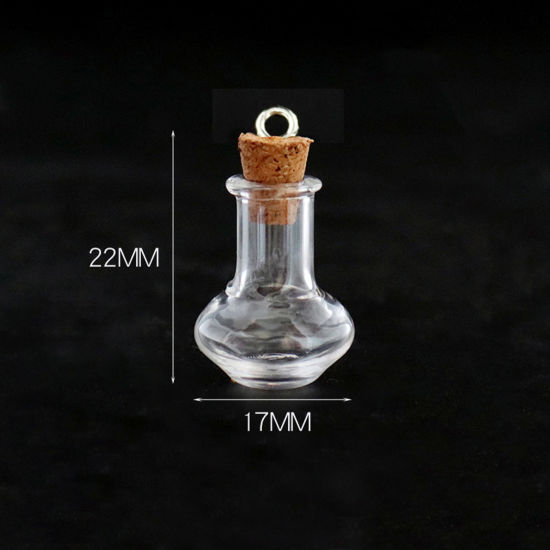 Picture of Wood & Glass & Screw Eyes Bails Mini Message Wish Bottle Bubble Vial For Earring Ring Necklace Vase Transparent Clear 22mm x 17mm, 10 PCs