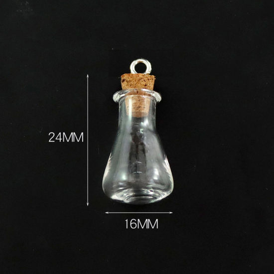 Picture of Wood & Glass & Screw Eyes Bails Mini Message Wish Bottle Bubble Vial For Earring Ring Necklace Vase Transparent Clear 24mm x 16mm, 10 PCs