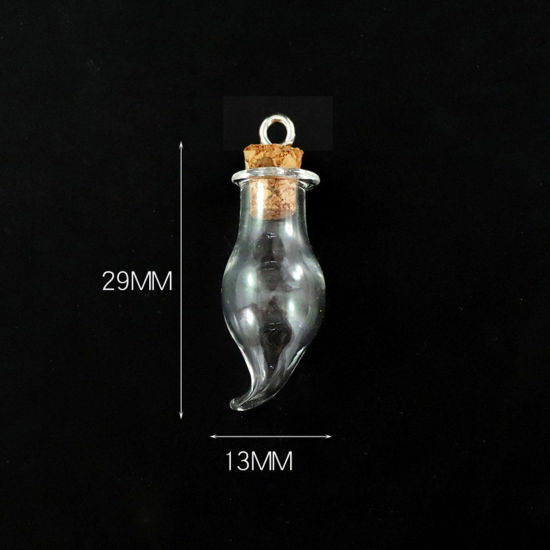 Picture of Wood & Glass Mini Message Wish Bottle Bubble Vial For Earring Ring Necklace Chili Transparent Clear 29mm x 13mm, 10 PCs