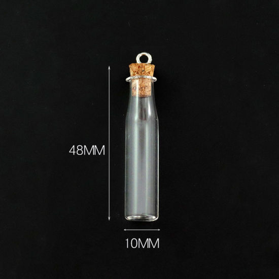 Picture of Wood & Glass & Screw Eyes Bails Mini Message Wish Bottle Bubble Vial For Earring Ring Necklace Bottle Transparent Clear 4.8cm x 1cm, 10 PCs
