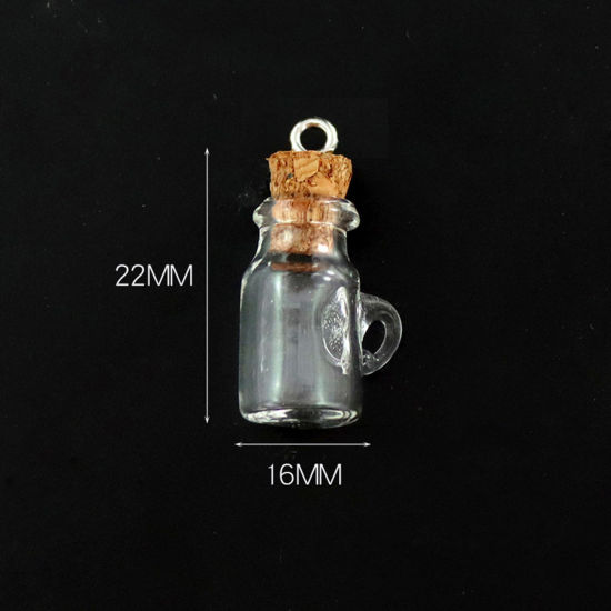 Picture of Wood & Glass & Screw Eyes Bails Mini Message Wish Bottle Bubble Vial For Earring Ring Necklace Flagon Transparent Clear 22mm x 16mm, 10 PCs