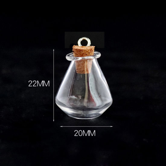 Picture of Wood & Glass & Screw Eyes Bails Mini Message Wish Bottle Bubble Vial For Earring Ring Necklace Rhombus Transparent Clear 22mm x 20mm, 10 PCs