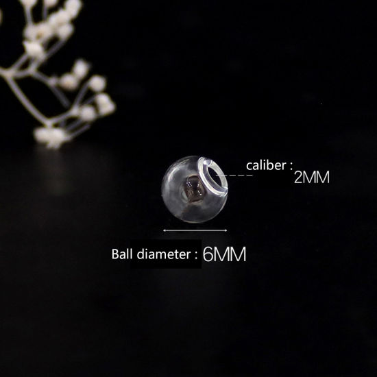 Bild von Glaskugel Flasche Für Ohrring Ring Halskette Einzeln Loch Rund Transparent 6mm D., 5 Stück