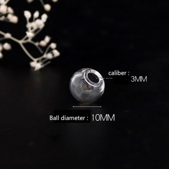 Picture of Glass Miniature Globe Bubble Bottle Vial For Earring Ring Necklace Single Hole Ball Transparent Clear 10mm Dia., 5 PCs
