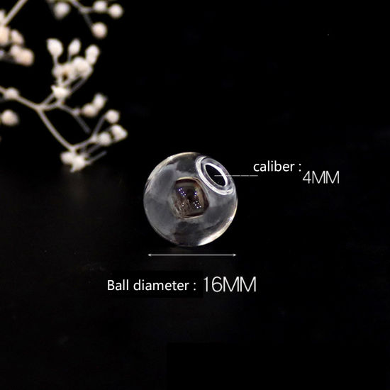 Bild von Glaskugel Flasche Für Ohrring Ring Halskette Einzeln Loch Rund Transparent 16mm D., 5 Stück