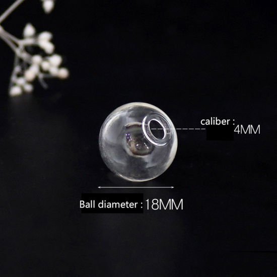 Bild von Glaskugel Flasche Für Ohrring Ring Halskette Einzeln Loch Rund Transparent 18mm D., 5 Stück