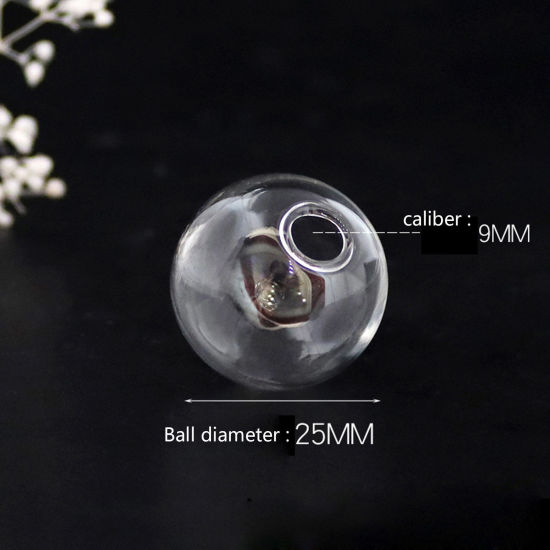 Bild von Glaskugel Flasche Für Ohrring Ring Halskette Einzeln Loch Rund Transparent 25mm D., 5 Stück
