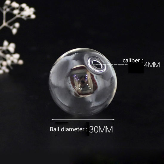 Picture of Glass Miniature Globe Bubble Bottle Vial For Earring Ring Necklace Single Hole Ball Transparent Clear 30mm Dia., 5 PCs