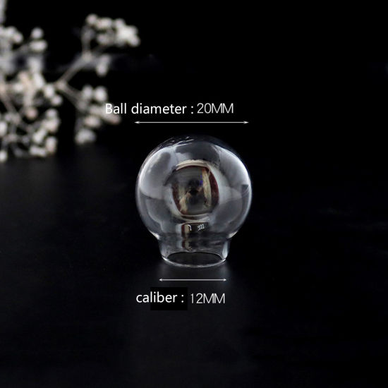 Bild von Glaskugel Flasche Für Ohrring Ring Halskette Einzeln Loch Rund Transparent 20mm D., 5 Stück