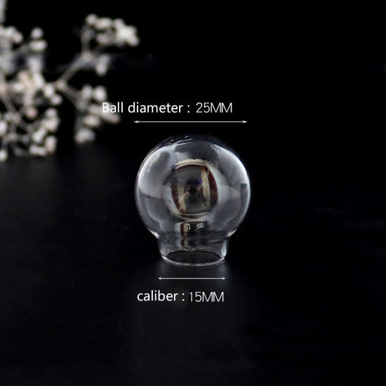 Bild von Glaskugel Flasche Für Ohrring Ring Halskette Einzeln Loch Rund Transparent 25mm D., 5 Stück