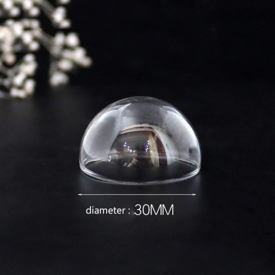 Picture of Glass Miniature Globe Bubble Bottle Vial For Earring Ring Necklace Single Hole Half Round Transparent Clear 30mm Dia., 5 PCs