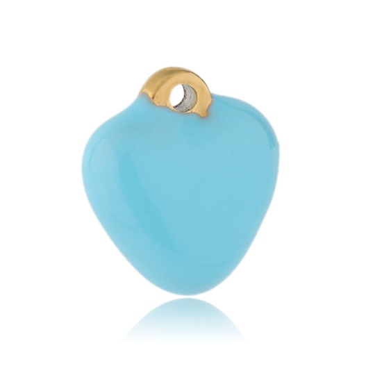 Immagine di 304 Acciaio Inossidabile San Valentino Charms Oro Placcato Blu Cuore Smalto 13mm x 11mm, 2 Pz