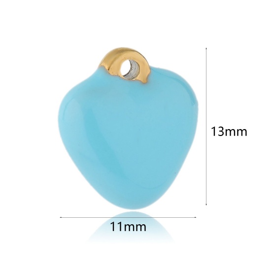 Immagine di 304 Acciaio Inossidabile San Valentino Charms Oro Placcato Blu Cuore Smalto 13mm x 11mm, 2 Pz
