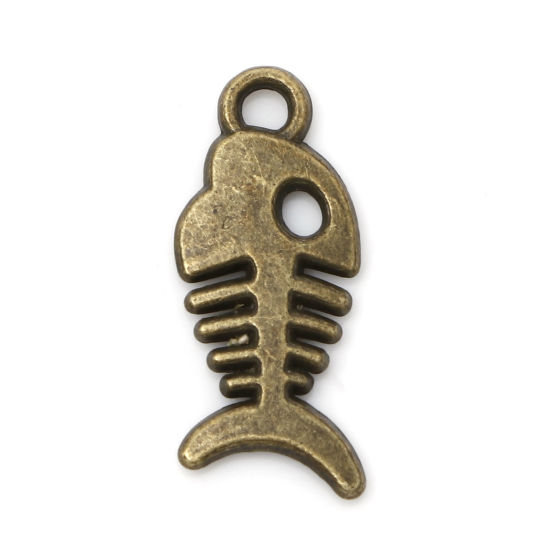 Picture of Zinc Based Alloy Ocean Jewelry Charms Antique Bronze Fish Animal 18mm x 8mm, 50 PCs