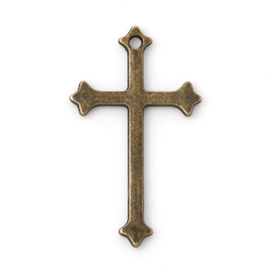 Picture of Zinc Based Alloy Religious Charms Antique Bronze Cross 23mm x 14mm, 100 PCs