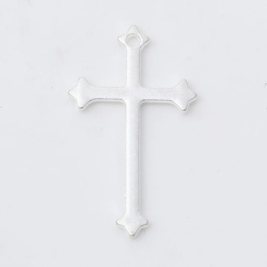 Picture of Zinc Based Alloy Religious Charms Silver Plated Cross 23mm x 14mm, 100 PCs