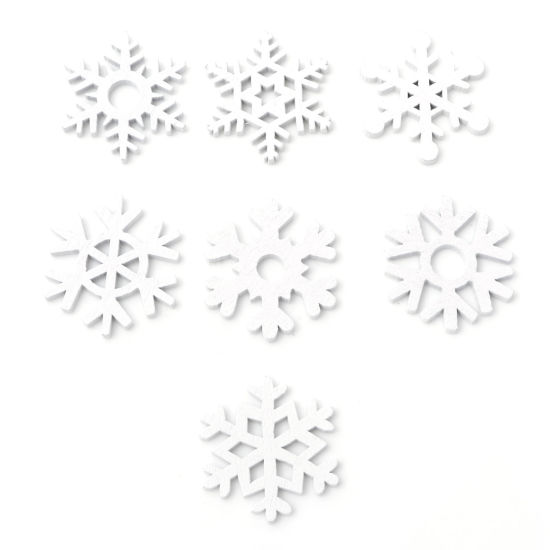 Picture of Wood Embellishments Scrapbooking Christmas Snowflake White 3.5cm x 3cm, 50 PCs