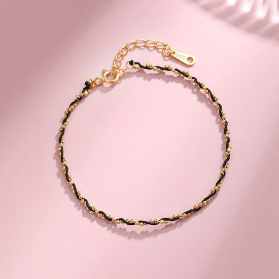 Image de Bracelets Tressés Simple en Laiton Doré Noir 15cm long, 1 Pièce                                                                                                                                                                                               