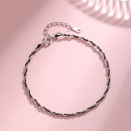 Picture of Brass Simple Braided Bracelets Silver Tone Black 15cm(5 7/8") long, 1 Piece