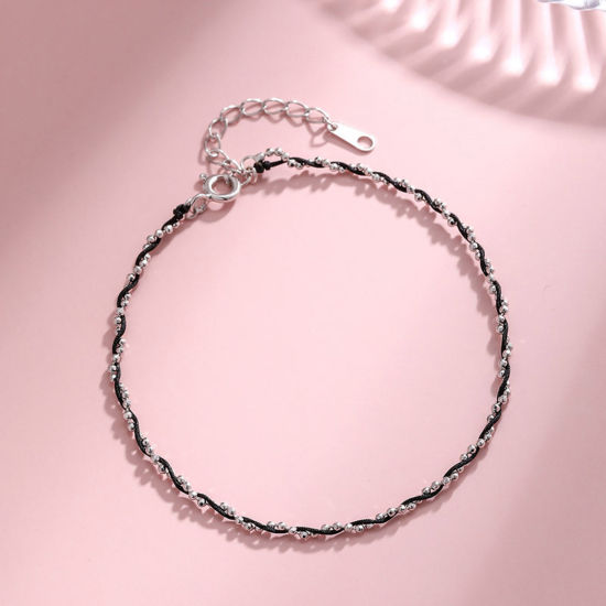 Picture of Brass Simple Braided Bracelets Silver Tone Black 15cm(5 7/8") long, 1 Piece                                                                                                                                                                                   