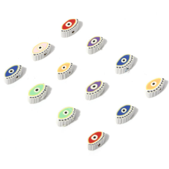 Immagine di Argilla Perline A Random Malocchio Disegno Circa 13x8mm - 11x7mm, Foro: Circa 1.2mm, 100 Pz