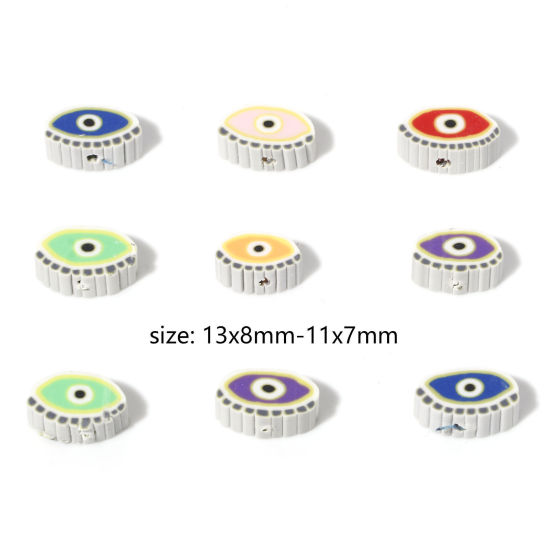 Immagine di Argilla Perline A Random Malocchio Disegno Circa 13x8mm - 11x7mm, Foro: Circa 1.2mm, 100 Pz