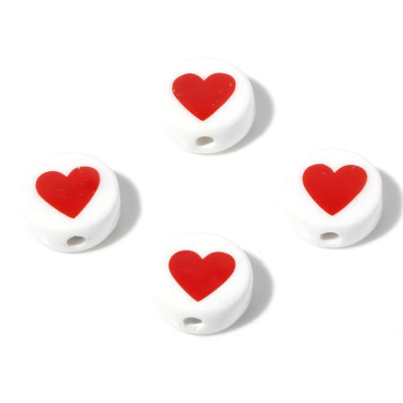Image de Perles en Céramique La Saint Valentin Plat-Rond Blanc Cœur 16mm Dia, Taille de Trou: 2.6mm, 5 Pcs