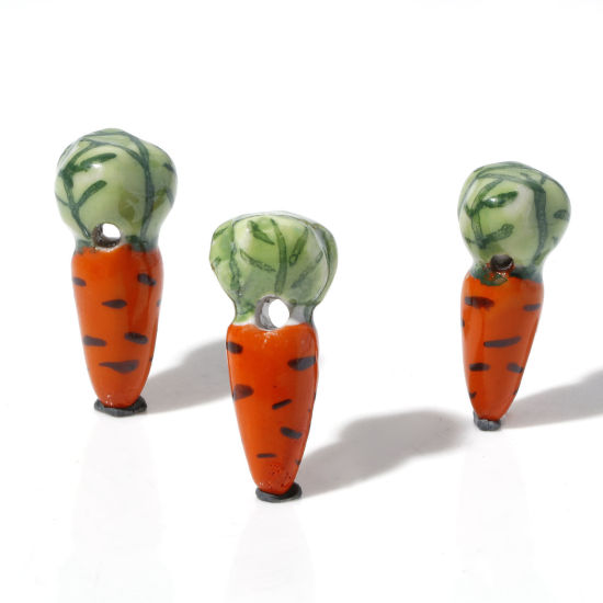 Picture of Ceramic 3D Beads Radish Orange Painted About 25mm x 12mm, Hole: Approx 2.4mm, 2 PCs