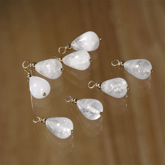 Picture of Quartz Rock Crystal ( Natural ) Charms Gold Plated White Drop 23mm x 10mm, 1 Piece