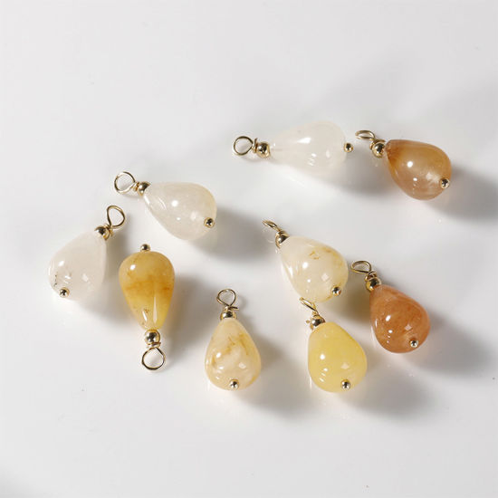 Picture of Aventurine ( Natural ) Charms Gold Plated Yellow Drop 23mm x 10mm, 1 Piece