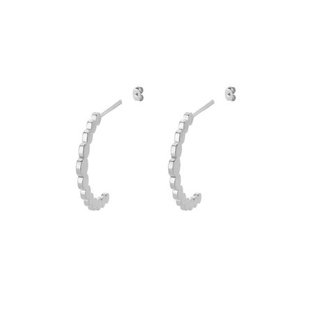 Picture of 304 Stainless Steel Stylish Ear Post Stud Earrings Silver Tone C Shape 15mm Dia., 1 Piece
