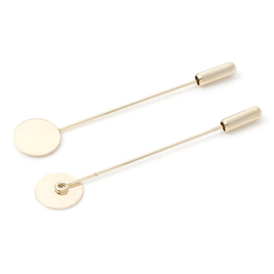 Image de Broches Accessoires en Laiton Rond Plaqué Or 14K Coller sur (Apparié à 12mm Dia ) 6.3cm x 1.2cm, 2 Pcs