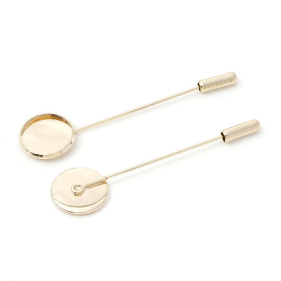 Image de Broches Accessoires en Laiton Rond Plaqué Or 14K Cabochon Rapportable (Apparié à 14mm Dia ) 6.3cm x 1.6cm, 2 Pcs