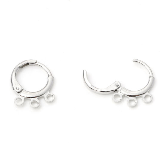 Picture of Brass Hoop Earrings Real Platinum Plated Round With Loop 15mm x 12mm, Post/ Wire Size: (20 gauge), 4 PCs                                                                                                                                                      