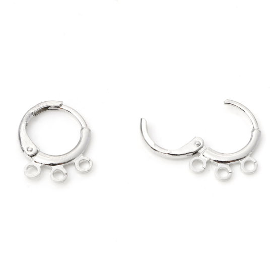 Picture of Brass Hoop Earrings Real Platinum Plated Round With Loop 15mm x 12mm, Post/ Wire Size: (20 gauge), 4 PCs